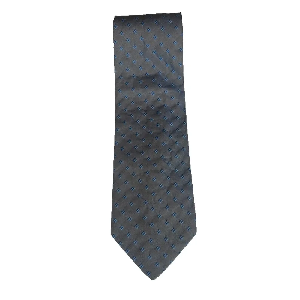 Hugo Boss Neck Tie Mens Gray Geometric Silk Cotton Blend